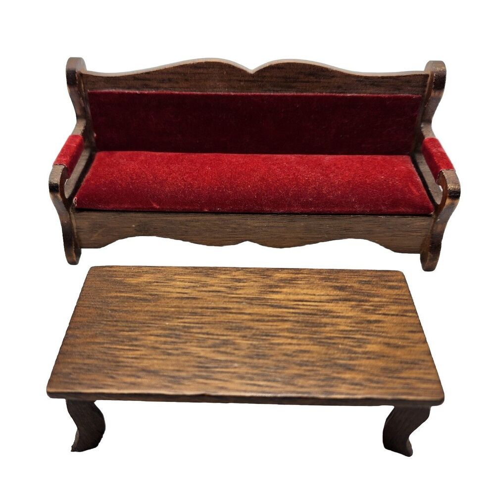 Shackman Sofa & Hello Dolly Coffee Table Miniature Dollhouse Furniture 1:12 VTG